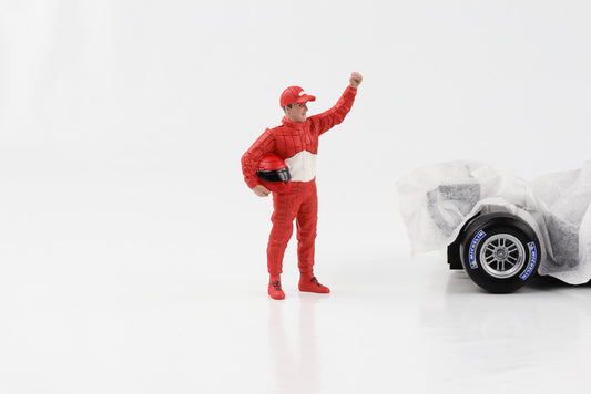 1:18 F1 Figure Racing Legend 90s Driver B Red Suit Cheering American Diorama