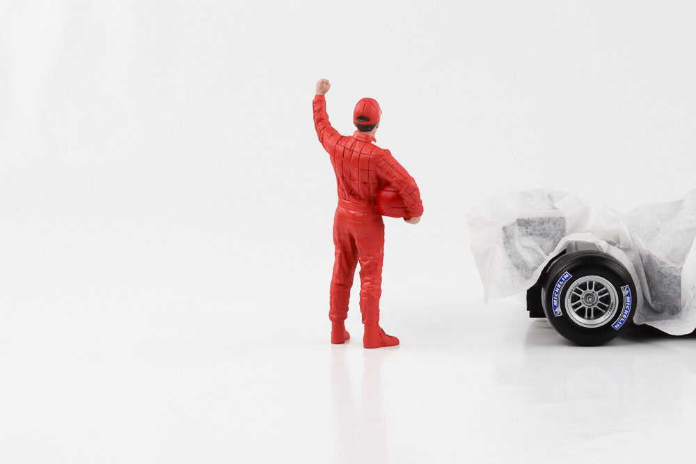 1:18 F1 Figure Racing Legend 90s Driver B Red Suit Cheering American Diorama