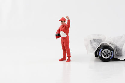 1:18 F1 Figure Racing Legend 90s Driver B Red Suit Cheering American Diorama