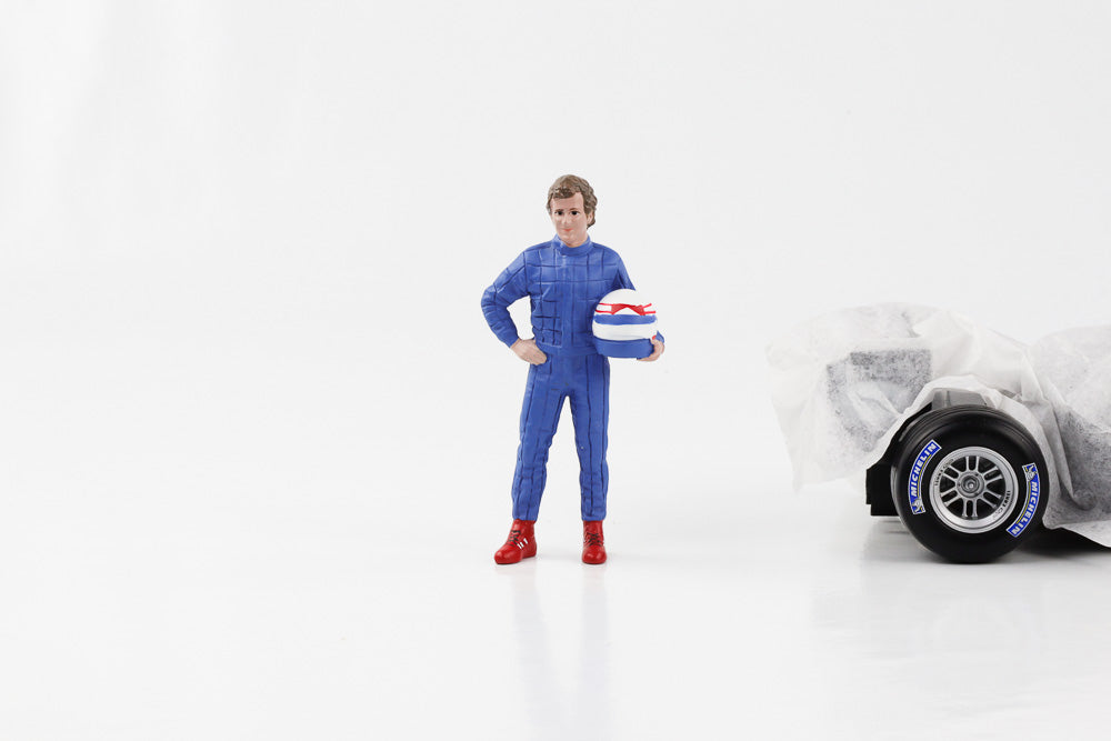1:18 Figure F1 Racing Legend 80s driver B blue suit white helmet American Diorama