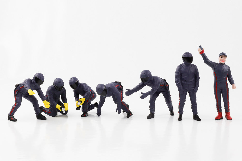 1:18 Figure Red Bull F1 Team Pit Crew Set III 7 Figures American Diorama