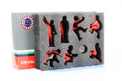 1:18 Figura F1 Team Pit Crew rosso Set III 7 figure Diorama americano
