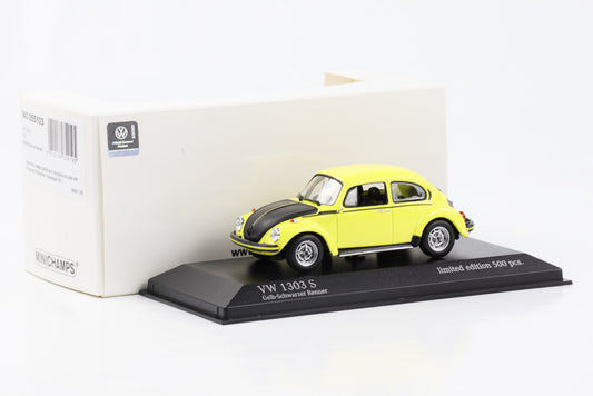 1:43 VW 1303 S Beetle 1973 jaune-noir racer Minichamps limitée
