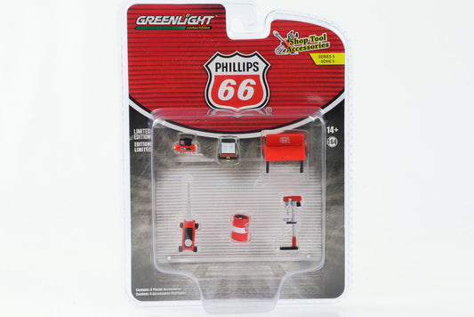 1:64 Phillips 66 Serie 5 Werkstatt Shop Tool Set 6 pcs. Greenlight Figur