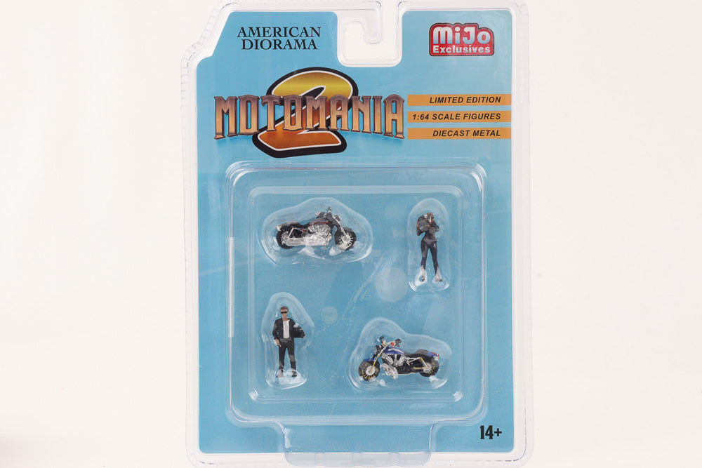 1:64 Figurine Motomania 2 Set 4 pcs. 2 figurines 2 motos American Diorama Mijo
