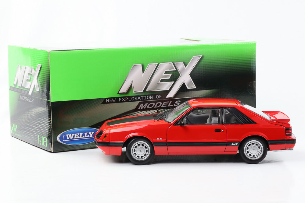 1:18 1986 Ford Mustang GT 5.0 Coupe red full opening Welly NEX –  motor-circuit