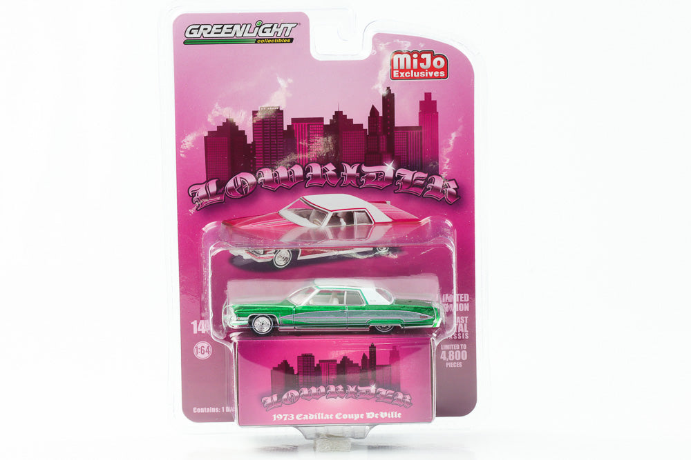 1:64 Lowrider 1973 Cadillac Coupe DeVille green machine Greenlight Mij ...