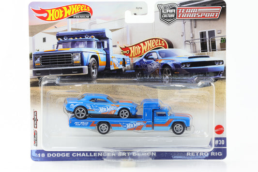 1:64 Transporte del equipo 2018 Dodge Challenger SRT Demon Retro Rig #30 Hot Wheels