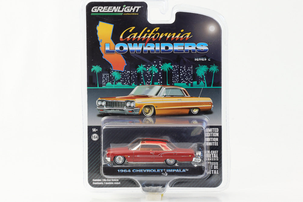 1:64 California Lowriders 1964 Chevrolet Impala vermelho escuro Greenlight