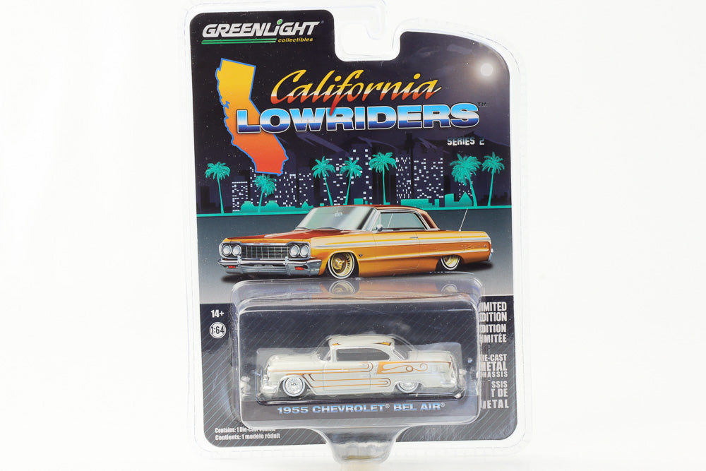 1:64 California Lowriders 1955 Chevrolet Bel Air Madrepérola com Gold Greenlight