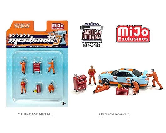 1:64 Figur Mechaniker Set Gulf 4 Figuren mit Zubehör American Diorama Mijo 3