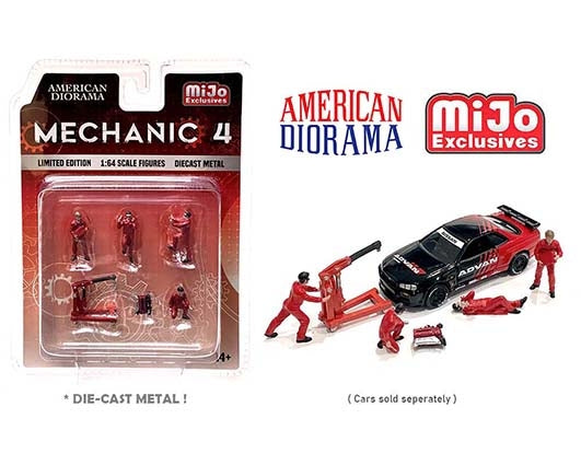 1:64 Figure Mechanic 4 Set 4 figures with accessories red American Diorama Mijo