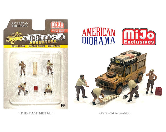 1:64 Figure Offroad Adventure Set 4 figurines avec accessoires American Diorama Mijo
