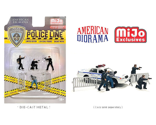 1:64 Figure Police Line Set 4 figurines avec accessoires American Diorama Mijo limited