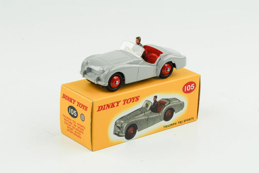 1:43 Triumph TR2 Sport grigia con figura Dinky Toys Norev 105