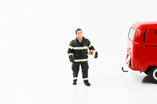 1:18 Figur Feuerwehr Firefighter Captain Chef schwarzer Anzug American Diorama Figuren
