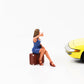 1:18 figure '70 woman with suitcase sitting hitchhiking American diorama figures