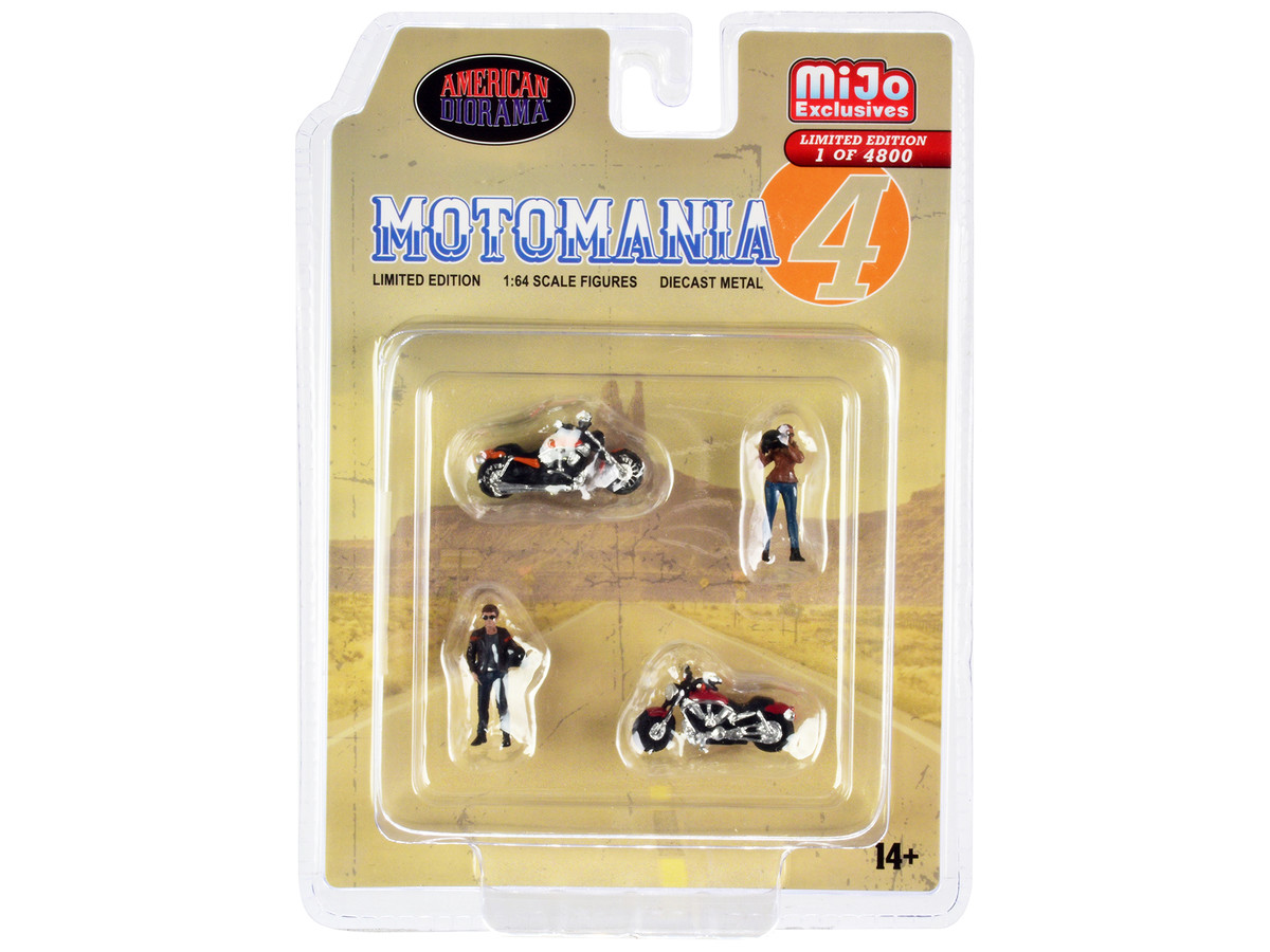 1:64 Figure Motomania 4 Set 4 pcs. 2 figures 2 motorcycles American Diorama Mijo
