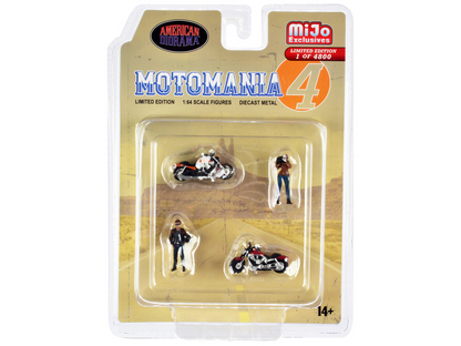 1:64 Figur Motomania 4 Set 4 pcs. 2 Figuren 2 Motorräder American Diorama Mijo
