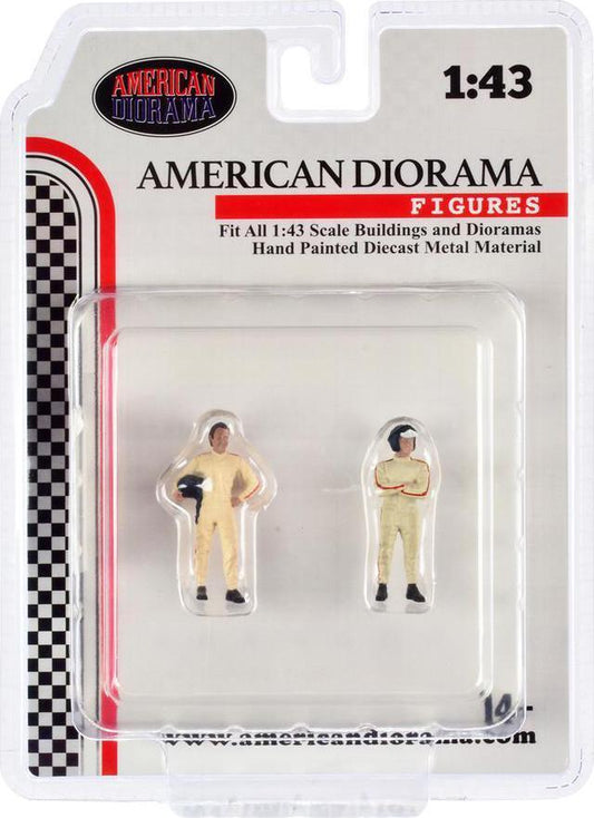 1:43 Figura Le Mans Racing Legend 60s Driver Bege Conjunto 2 Figuras Diorama Americano